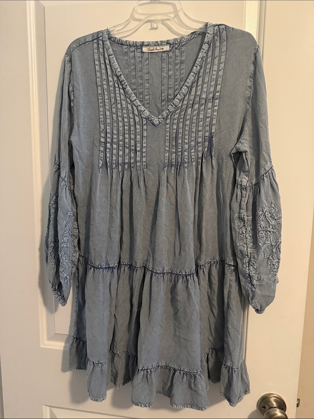 Solitaire Denim Dress V-Neck Blue Casual XL